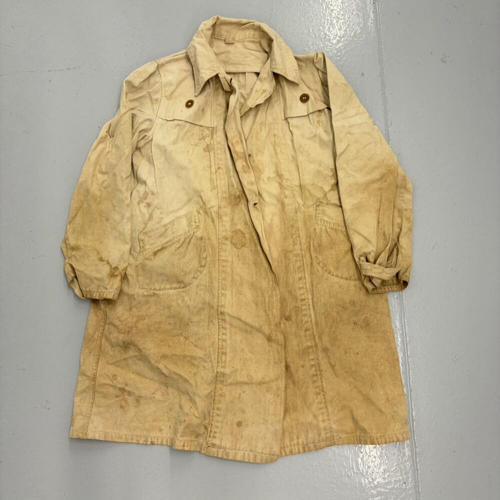 Vintage 50s Beige Cotton Workwear Distressed Overcoat